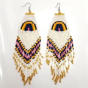Cloud Nine Rainbow Boho Beaded Fringe Dangle Earrings